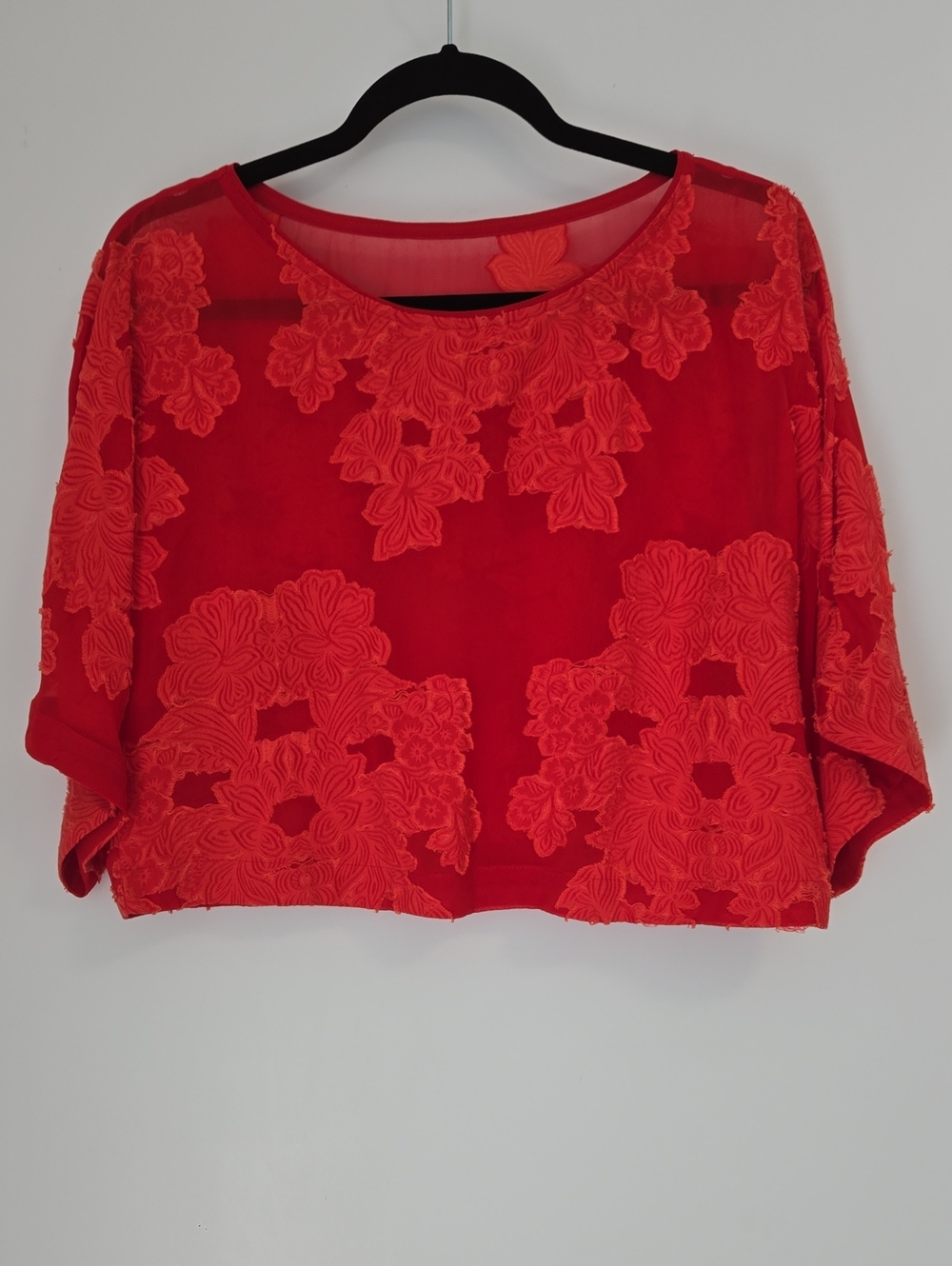 Aritzia Wilfred Red Floral Semi-Sheer Cropped Top, Size XXS, New